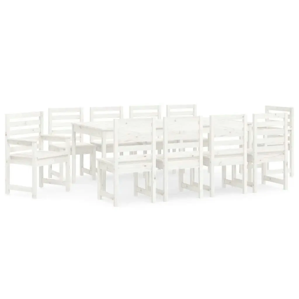 11 Piece Garden Dining Set White Solid Wood Pine 3154720