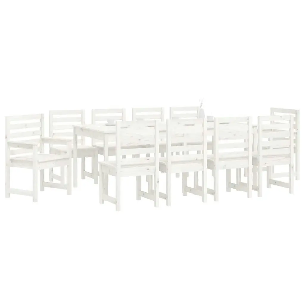 11 Piece Garden Dining Set White Solid Wood Pine 3154720