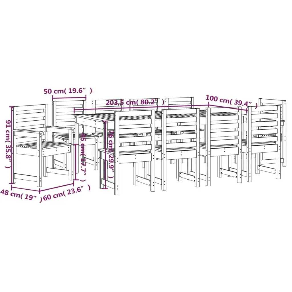 11 Piece Garden Dining Set White Solid Wood Pine 3154720