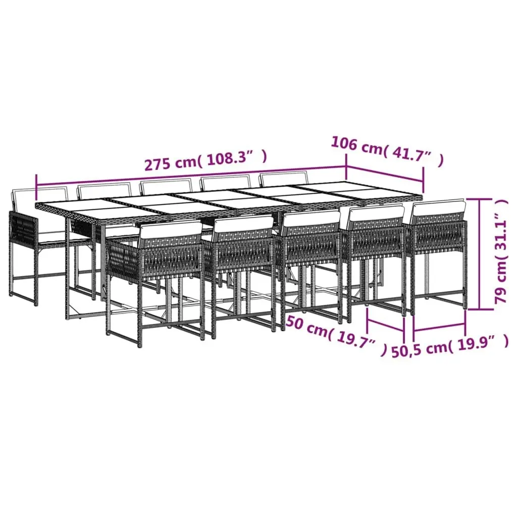 11 Piece Garden Dining Set with Cushions Grey Poly Rattan 3211472