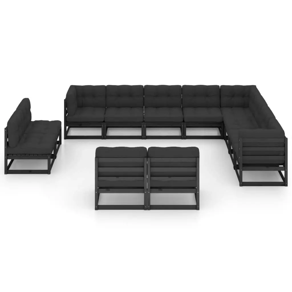 12 Piece Garden Lounge Set with Cushions Black Solid Pinewood 3076948