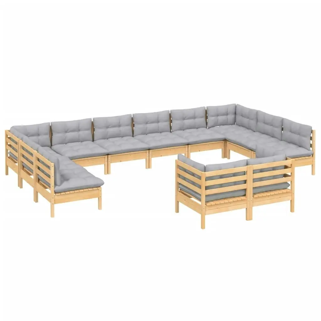 12 Piece Garden Lounge Set with Grey Cushions Solid Pinewood 3097270