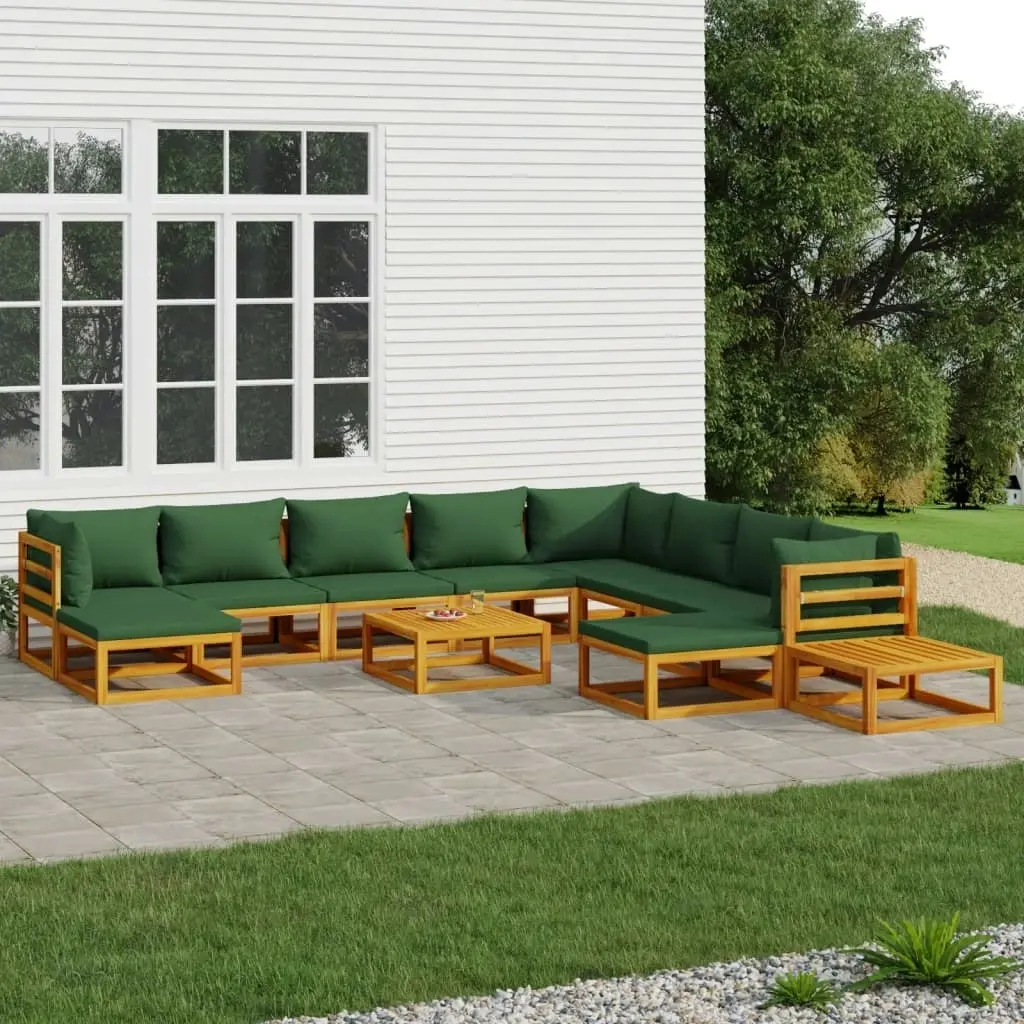 12 Piece Garden Lounge Set with Green Cushions Solid Wood 3155326