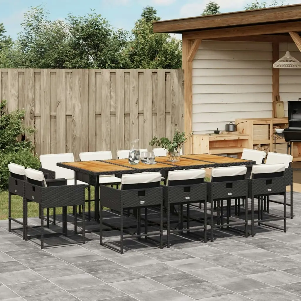 13 Piece Garden Dining Set with Cushions Black Poly Rattan 3211407