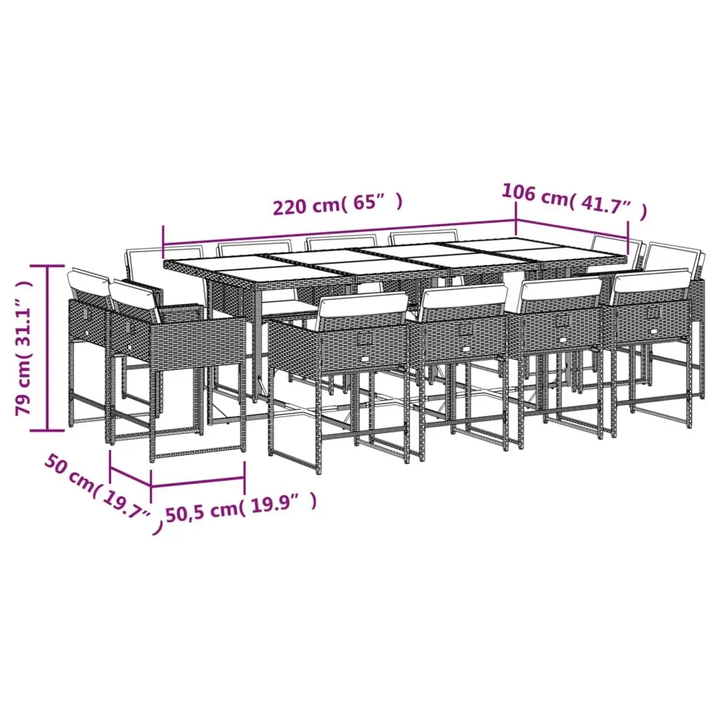 13 Piece Garden Dining Set with Cushions Black Poly Rattan 3211407