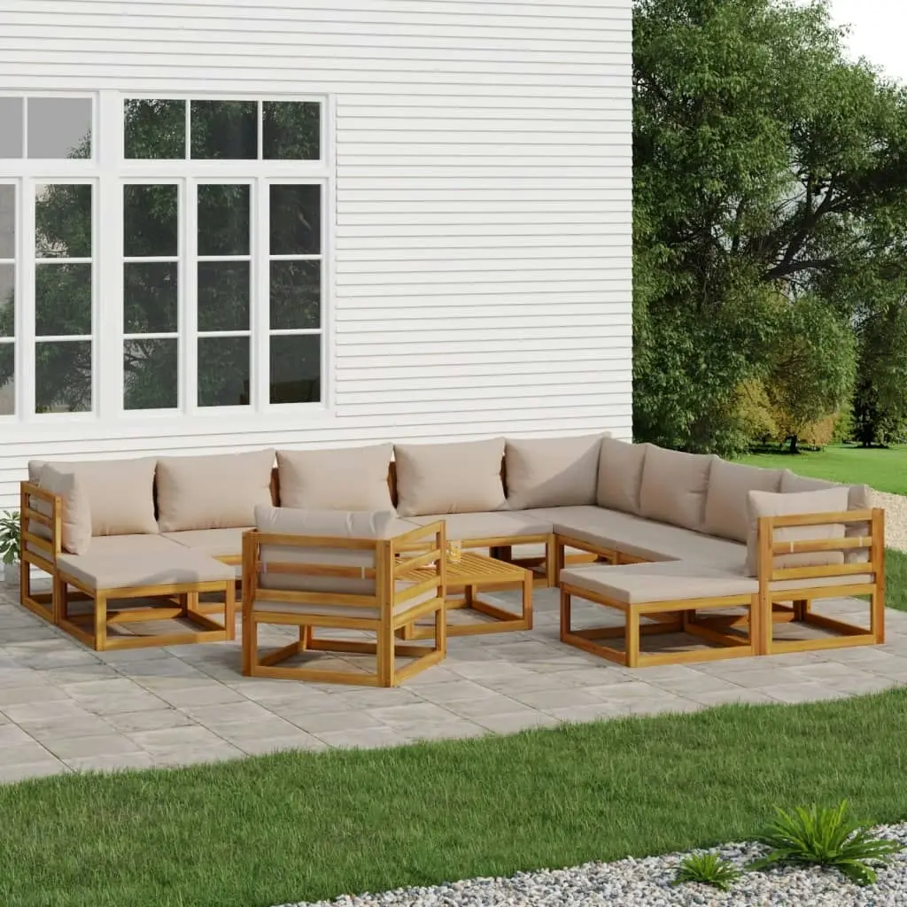 12 Piece Garden Lounge Set with Taupe Cushions Solid Wood 3155263