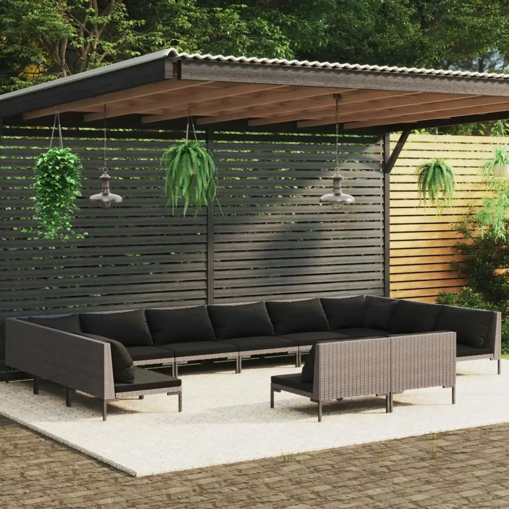 12 Piece Garden Lounge Set with Cushions Poly Rattan Dark Grey 3099938