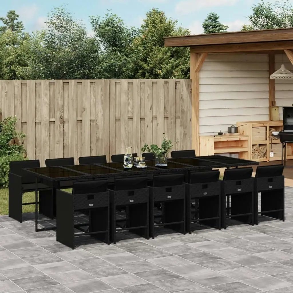 13 Piece Garden Dining Set with Cushions Black Poly Rattan 3211123