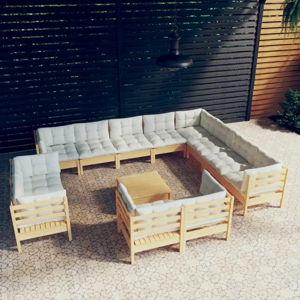 13 Piece Garden Lounge Set with Cream Cushions Solid Pinewood 3096953