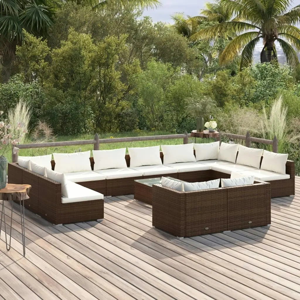 13 Piece Garden Lounge Set with Cushions Brown Poly Rattan 3102098