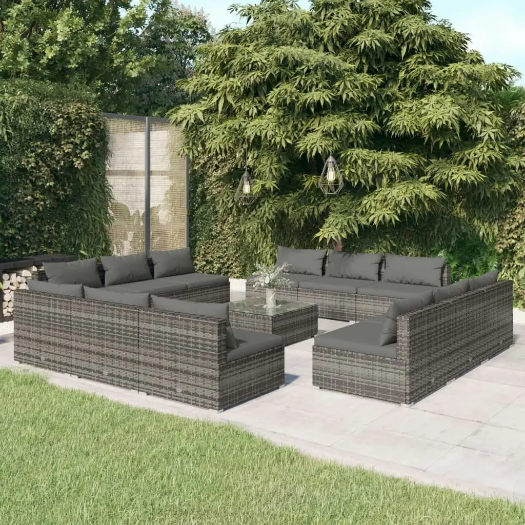 13 Piece Garden Lounge Set with Cushions Poly Rattan Grey 3101581