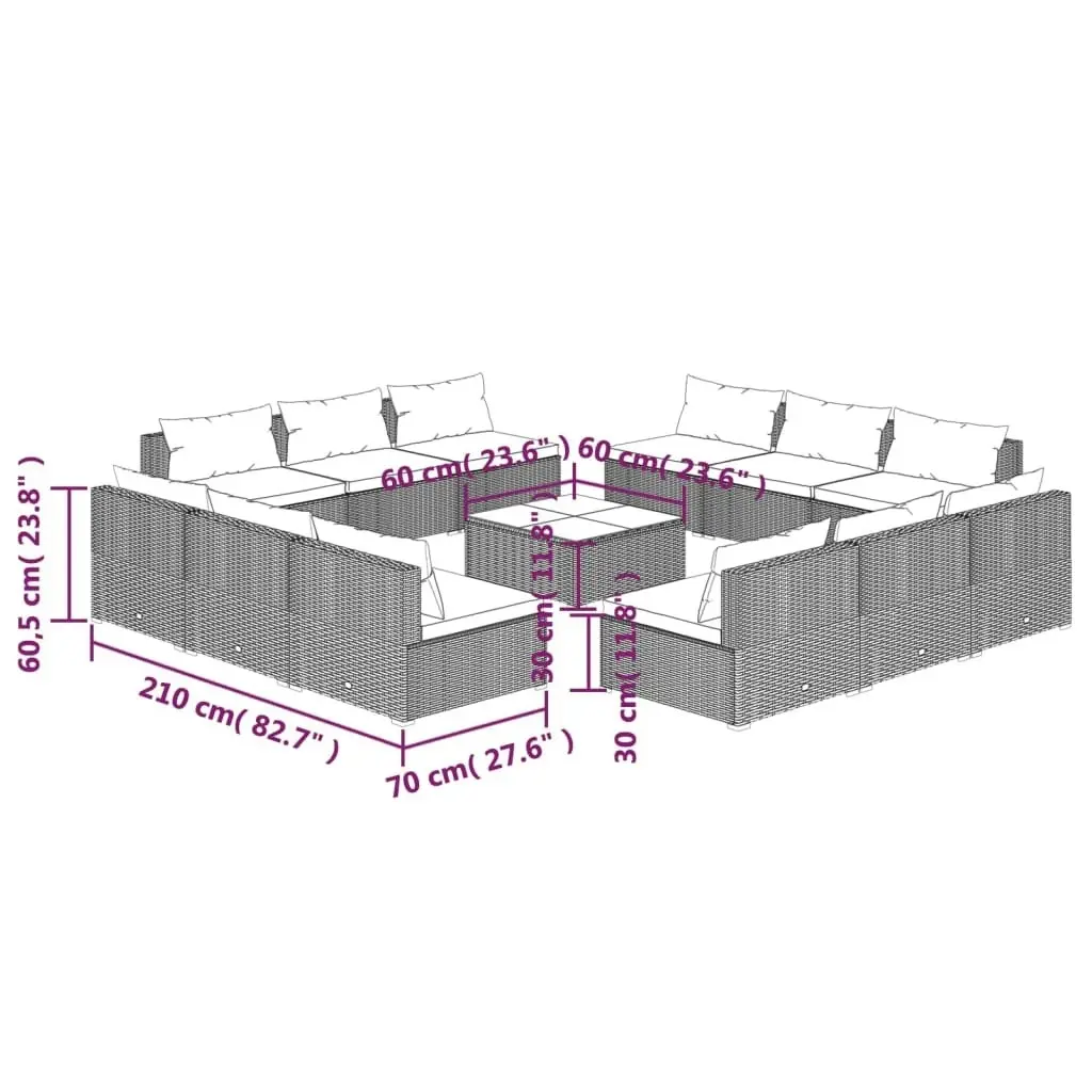 13 Piece Garden Lounge Set with Cushions Poly Rattan Grey 3101581