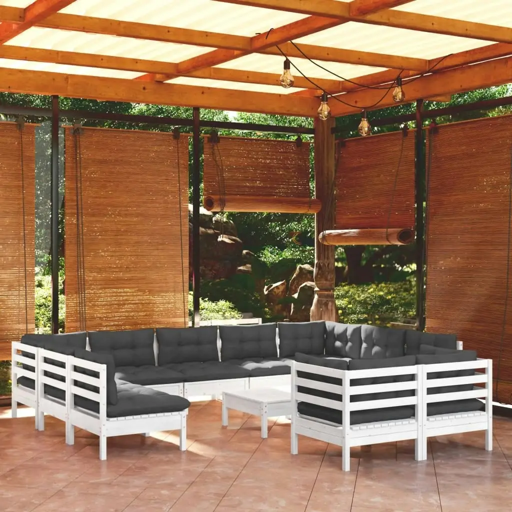 12 Piece Garden Lounge Set with Cushions White Solid Pinewood 3097266