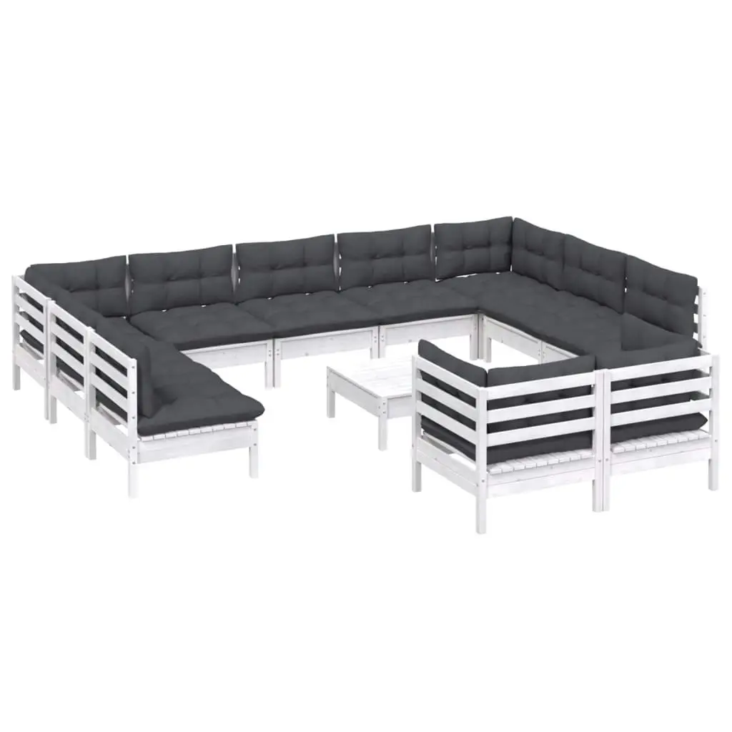 12 Piece Garden Lounge Set with Cushions White Solid Pinewood 3097266