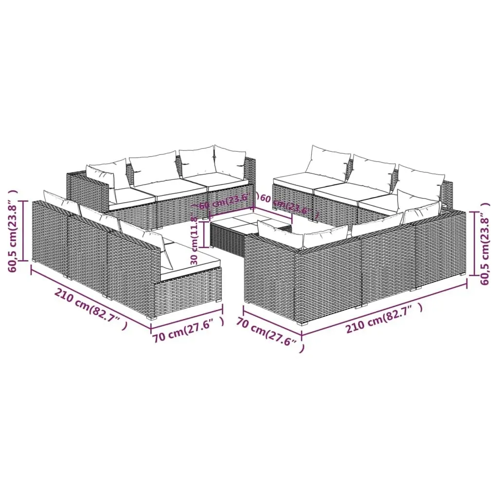 13 Piece Garden Lounge Set with Cushions Poly Rattan Grey 3101597