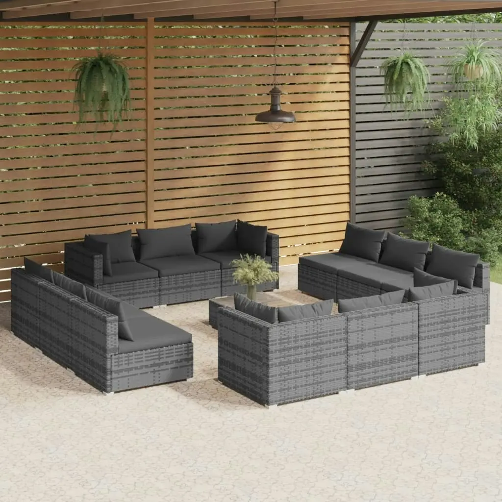 13 Piece Garden Lounge Set with Cushions Poly Rattan Grey 3101597