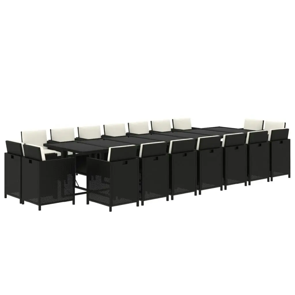 19 Piece Garden Dining Set with Cushions Poly Rattan Black 3095640