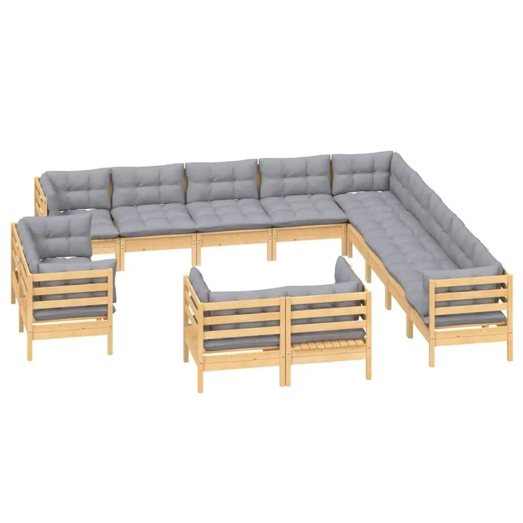 13 Piece Garden Lounge Set with Grey Cushions Solid Pinewood 3096958