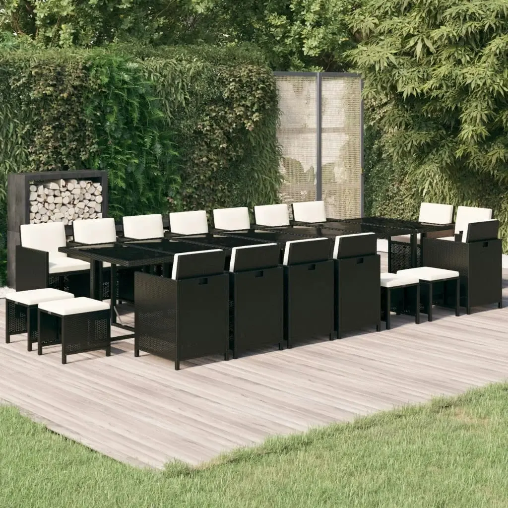 19 Piece Garden Dining Set with Cushions Poly Rattan Black 3095642