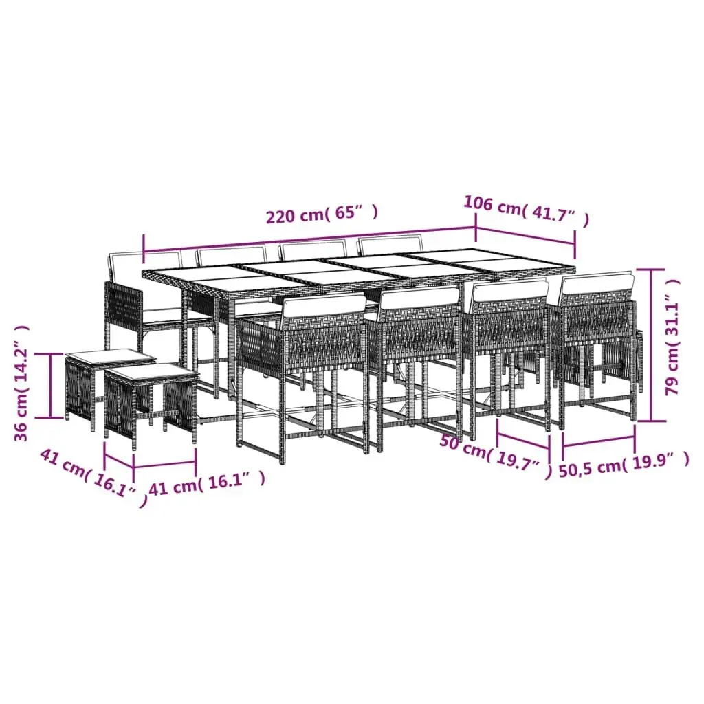 13 Piece Garden Dining Set with Cushions Light Grey Poly Rattan 3211523