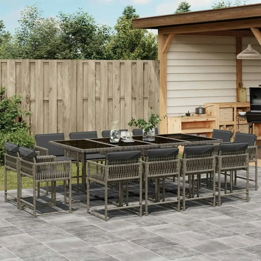 13 Piece Garden Dining Set with Cushions Grey Poly Rattan 3211580