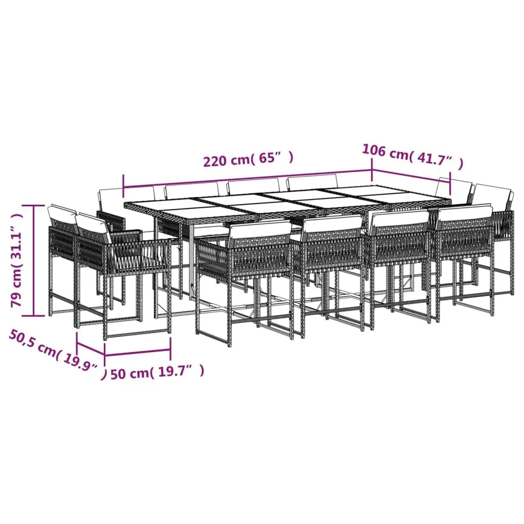 13 Piece Garden Dining Set with Cushions Grey Poly Rattan 3211580