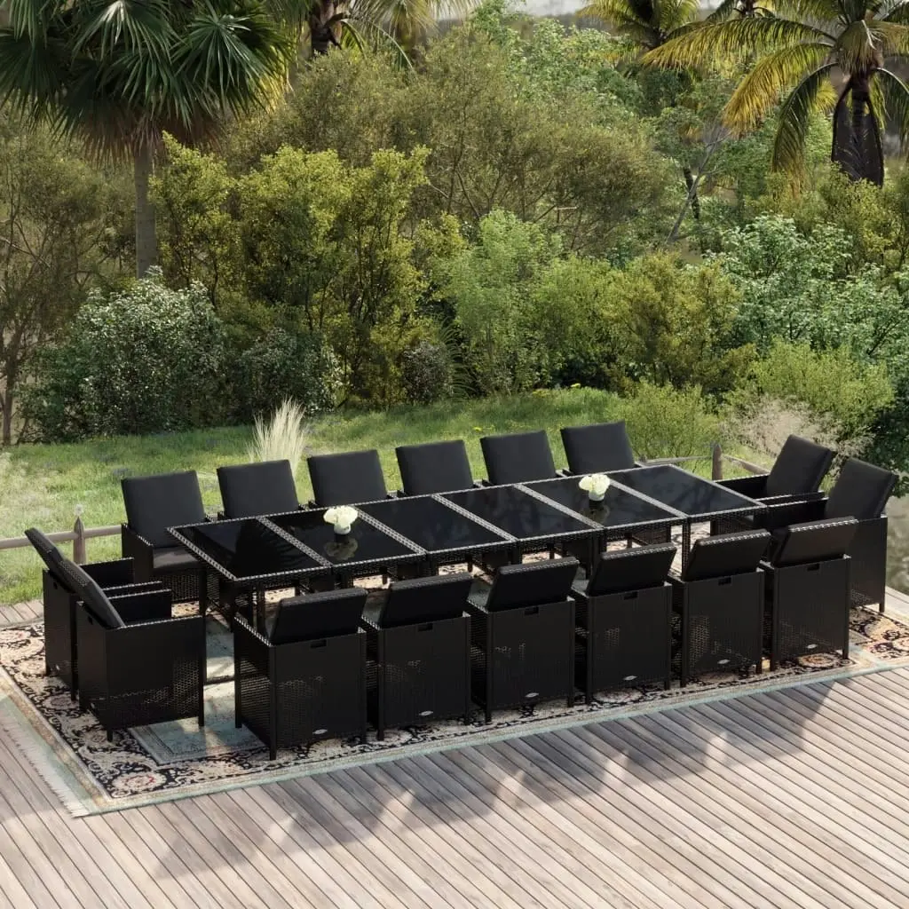 17 Piece Garden Dining Set with Cushions Poly Rattan Black 3095614