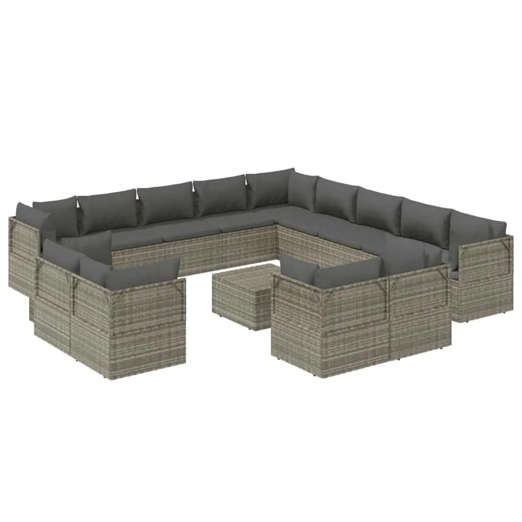 14 Piece Garden Lounge Set with Cushions Grey Poly Rattan 3157467