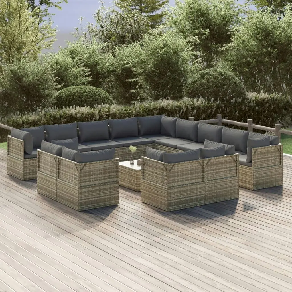 14 Piece Garden Lounge Set with Cushions Grey Poly Rattan 3157467