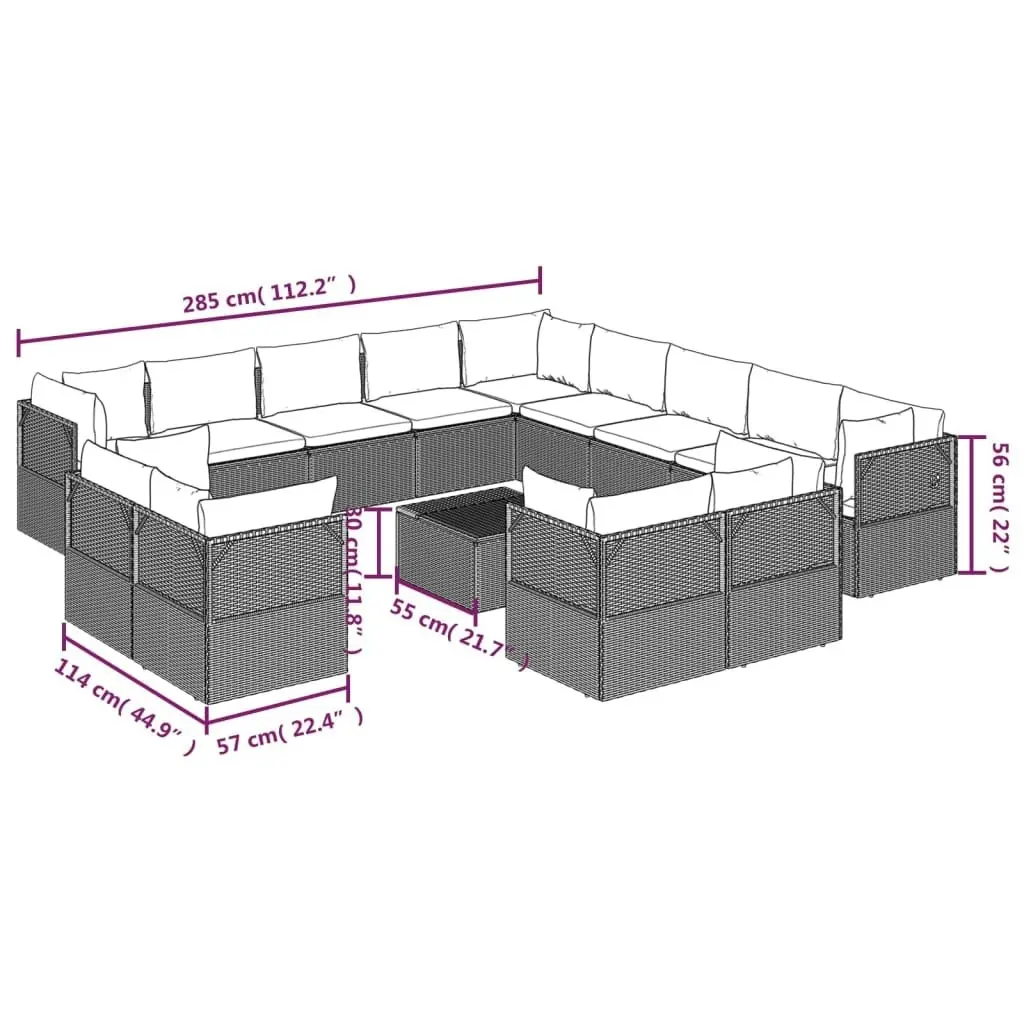 14 Piece Garden Lounge Set with Cushions Grey Poly Rattan 3157467