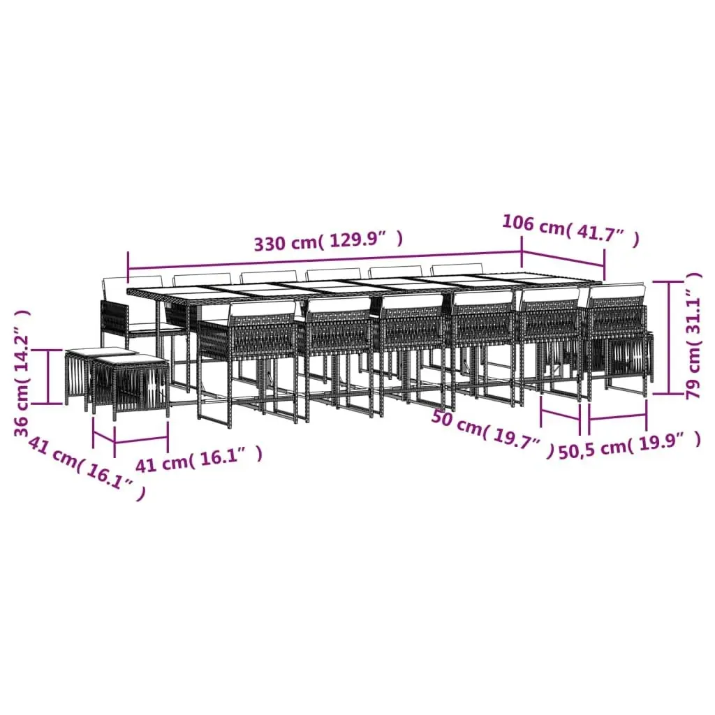 17 Piece Garden Dining Set with Cushions Black Poly Rattan 3211542