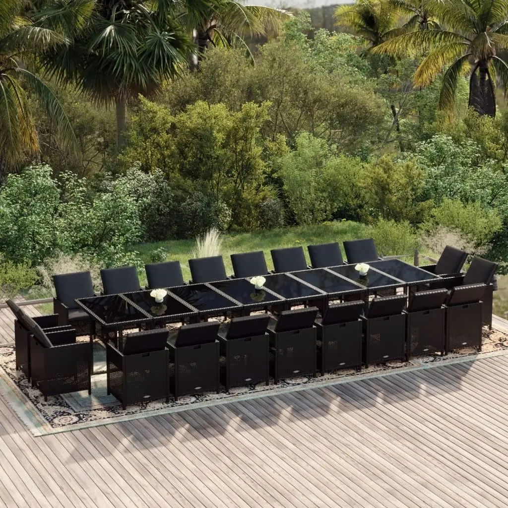 21 Piece Garden Dining Set with Cushions Black Poly Rattan 3095668