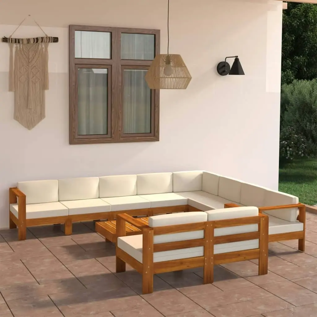 10 Piece Garden Lounge Set with Cream White Cushions Acacia Wood 3057945