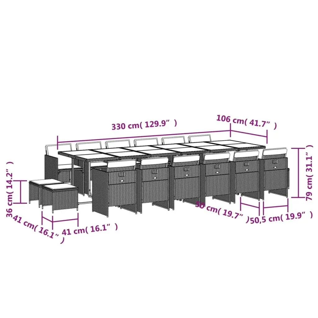 17 Piece Garden Dining Set with Cushions Black Poly Rattan 3210642