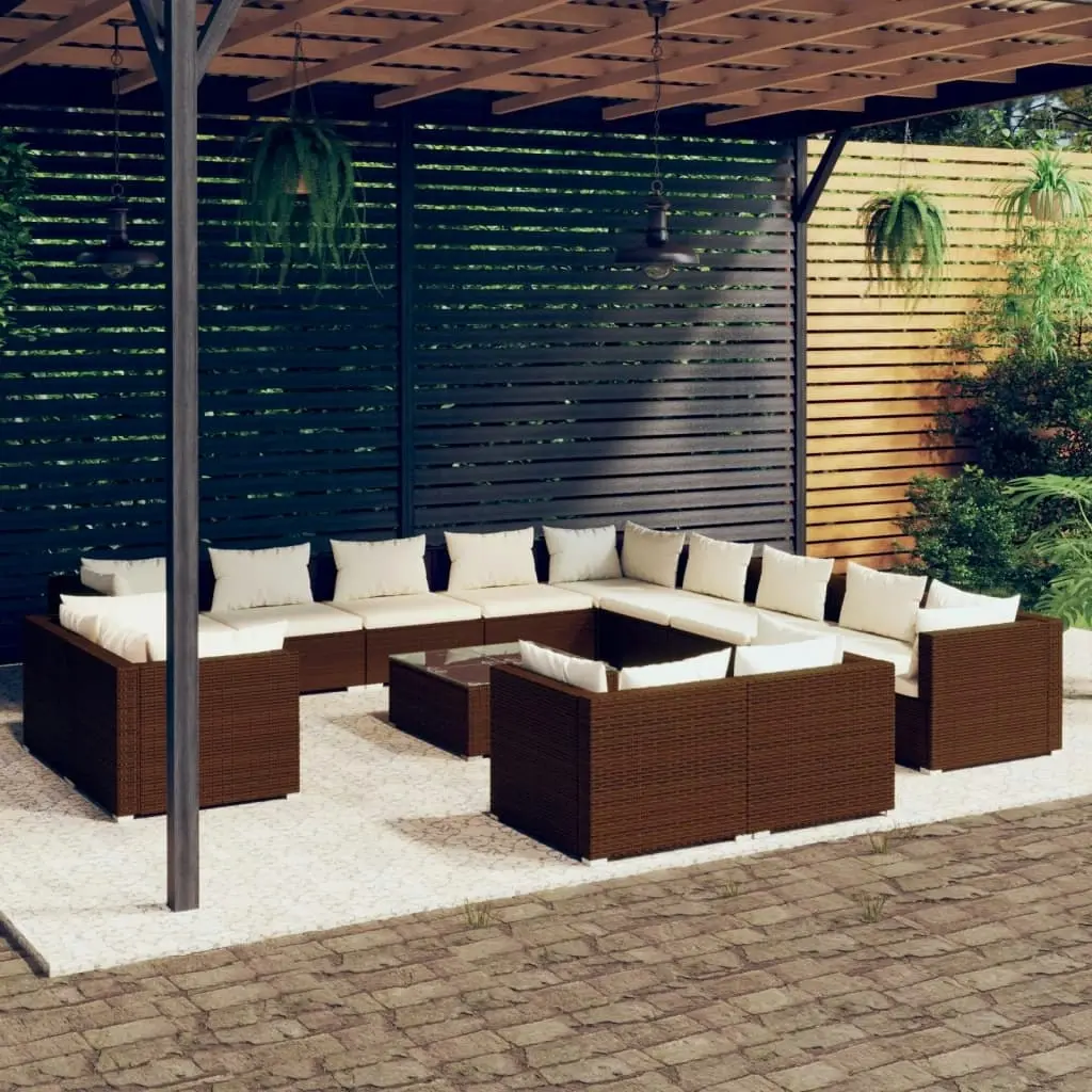 14 Piece Garden Lounge Set with Cushions Brown Poly Rattan 3102914