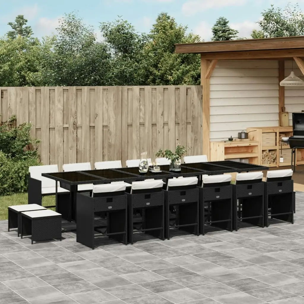 17 Piece Garden Dining Set with Cushions Black Poly Rattan 3211182