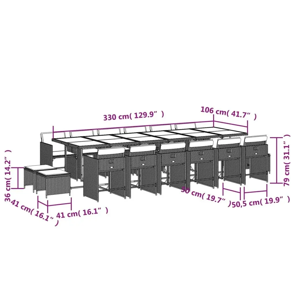 17 Piece Garden Dining Set with Cushions Black Poly Rattan 3211182