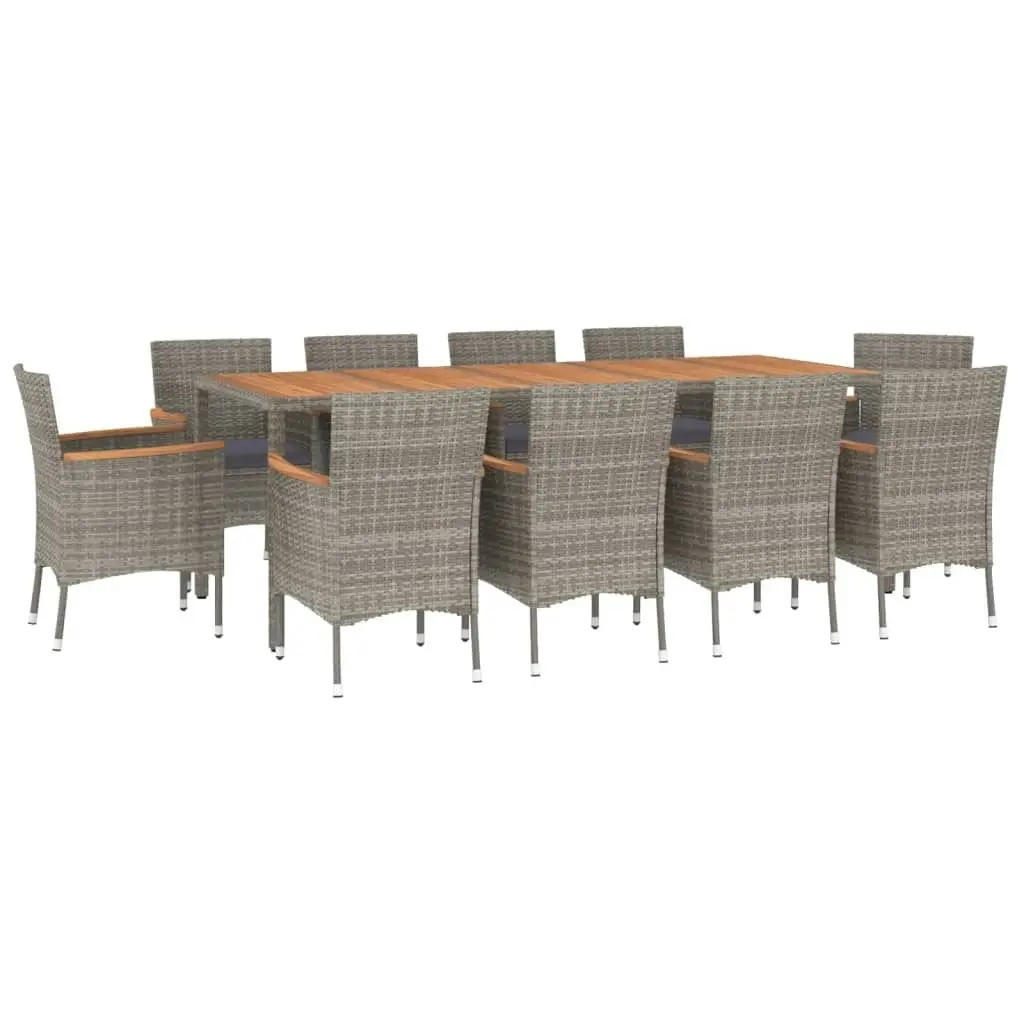 11 Piece Garden Dining Set with Cushions Grey Poly Rattan 3187371