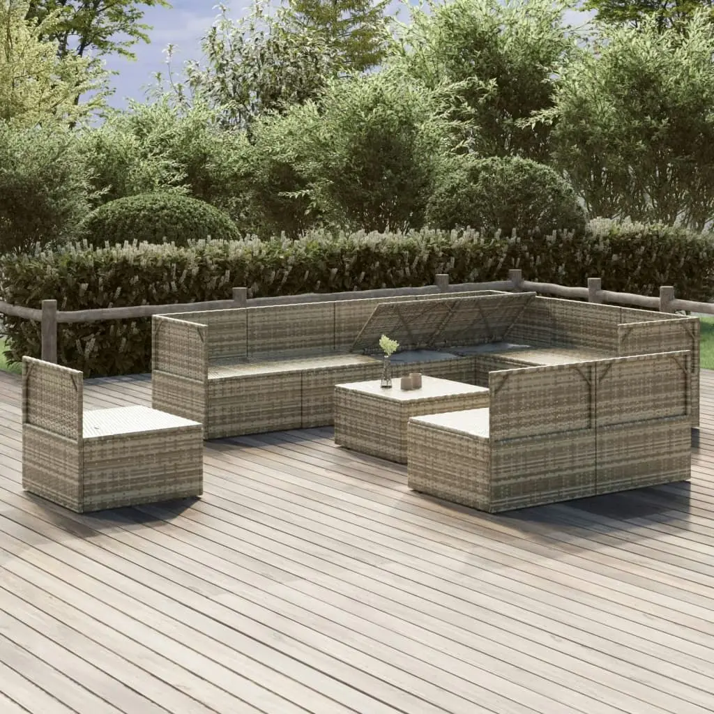 10 Piece Garden Lounge Set with Cushions Grey Poly Rattan 3157431