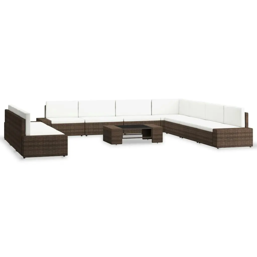 10 Piece Garden Lounge Set Poly Rattan Brown 3054598