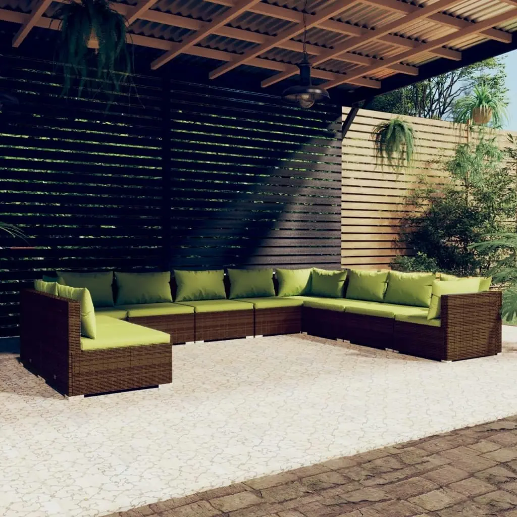 10 Piece Garden Lounge Set with Cushions Brown Poly Rattan 3102436