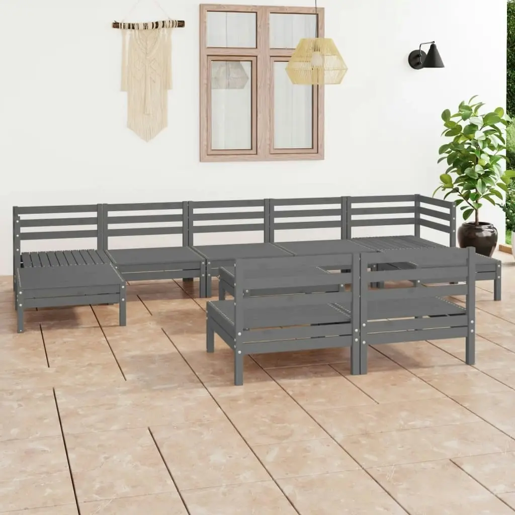 10 Piece Garden Lounge Set Grey Solid Pinewood 3083361