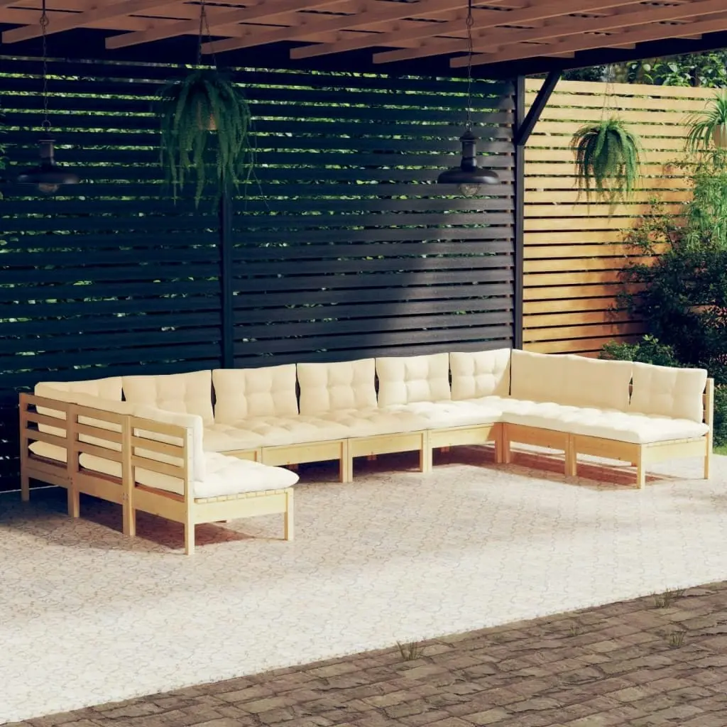 10 Piece Garden Lounge Set with Cream Cushions Solid Pinewood 3097187