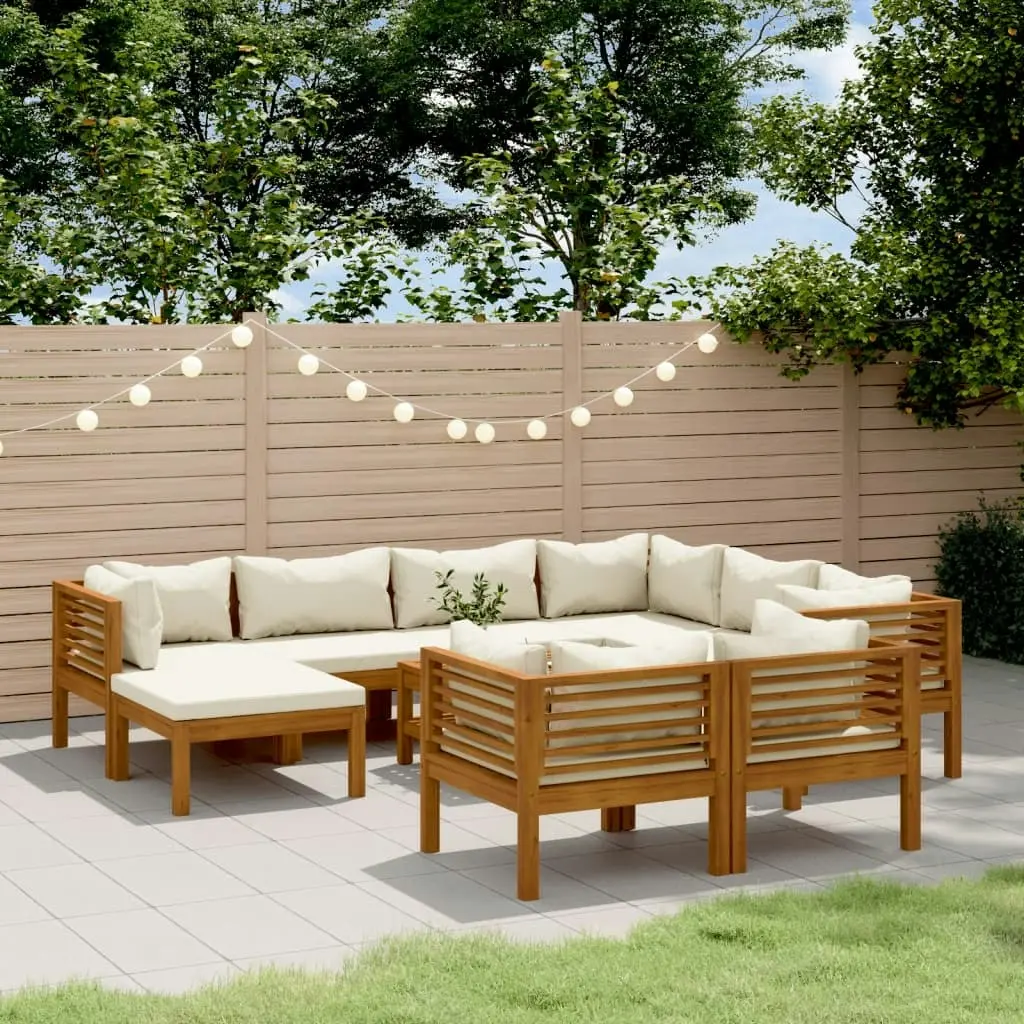 10 Piece Garden Lounge Set with Cream Cushion Solid Acacia Wood 3086941