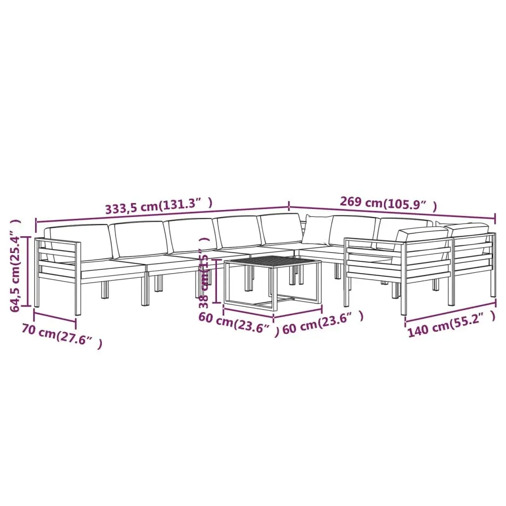 10 Piece Garden Lounge Set with Cushions Aluminium Anthracite 3107824