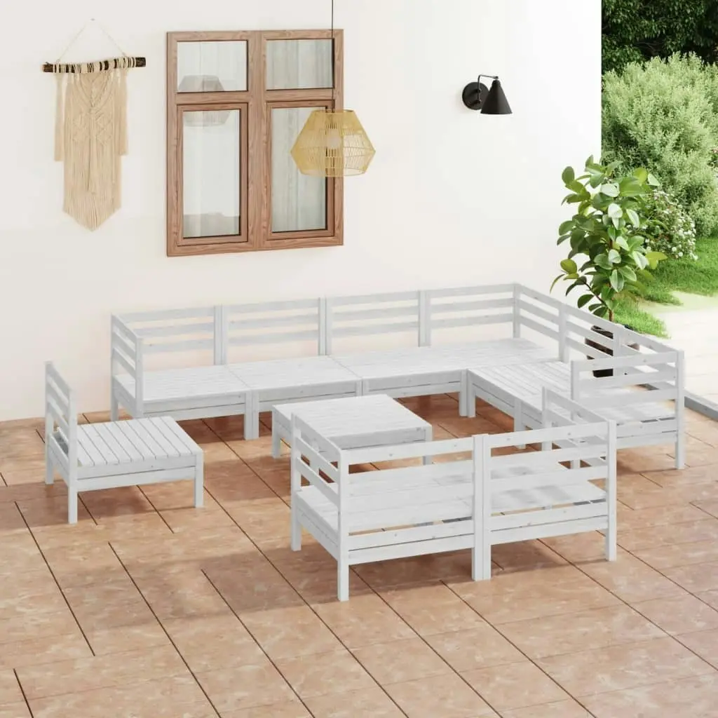 10 Piece Garden Lounge Set Solid Pinewood White 3083080