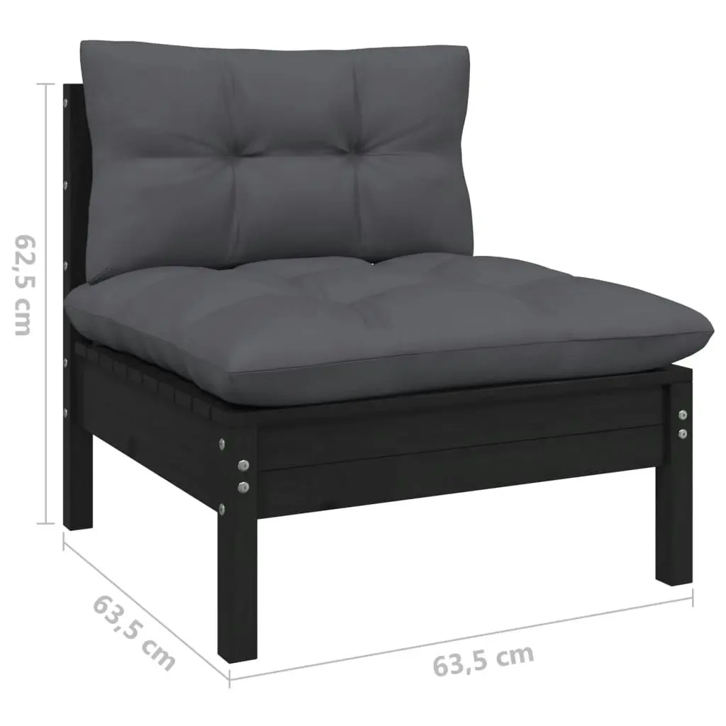 10 Piece Garden Lounge Set with Cushions Black Solid Pinewood 3096783