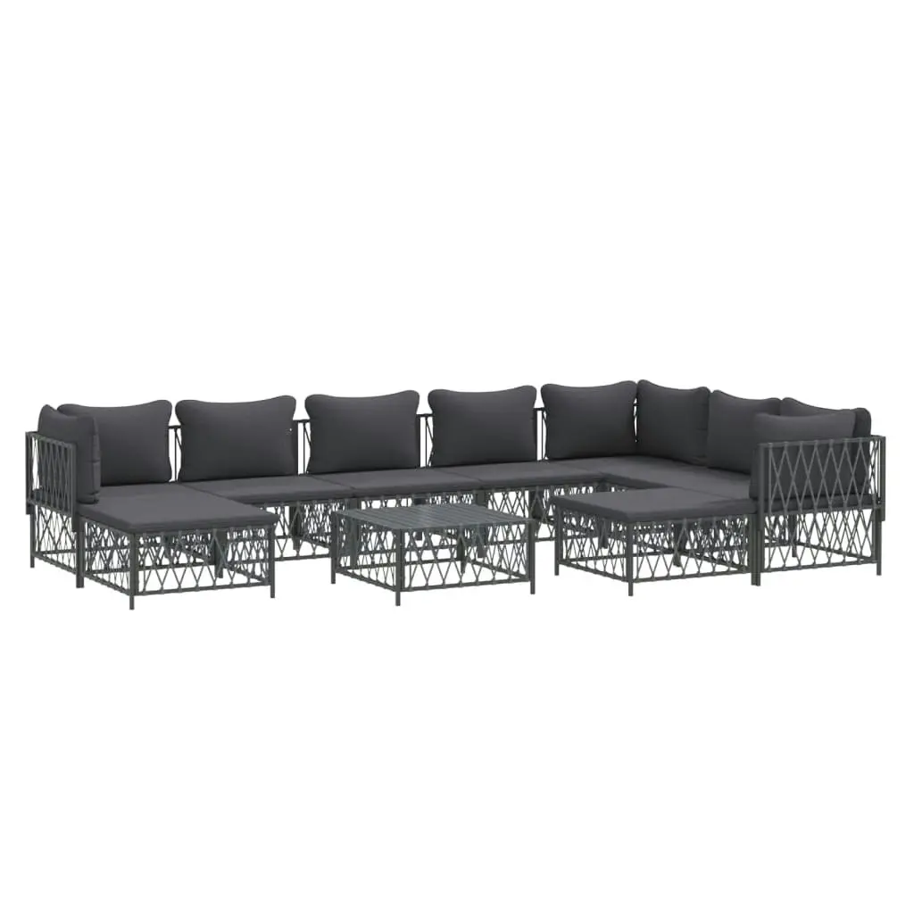 10 Piece Garden Lounge Set with Cushions Anthracite Steel 3186931