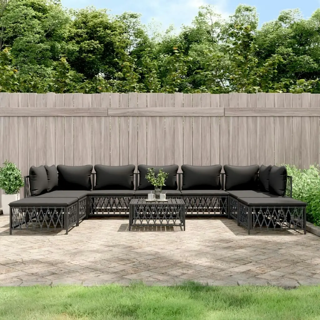 10 Piece Garden Lounge Set with Cushions Anthracite Steel 3186927