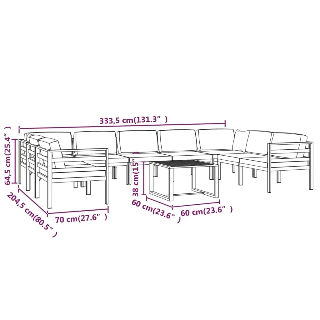 10 Piece Garden Lounge Set with Cushions Aluminium Anthracite 3107815